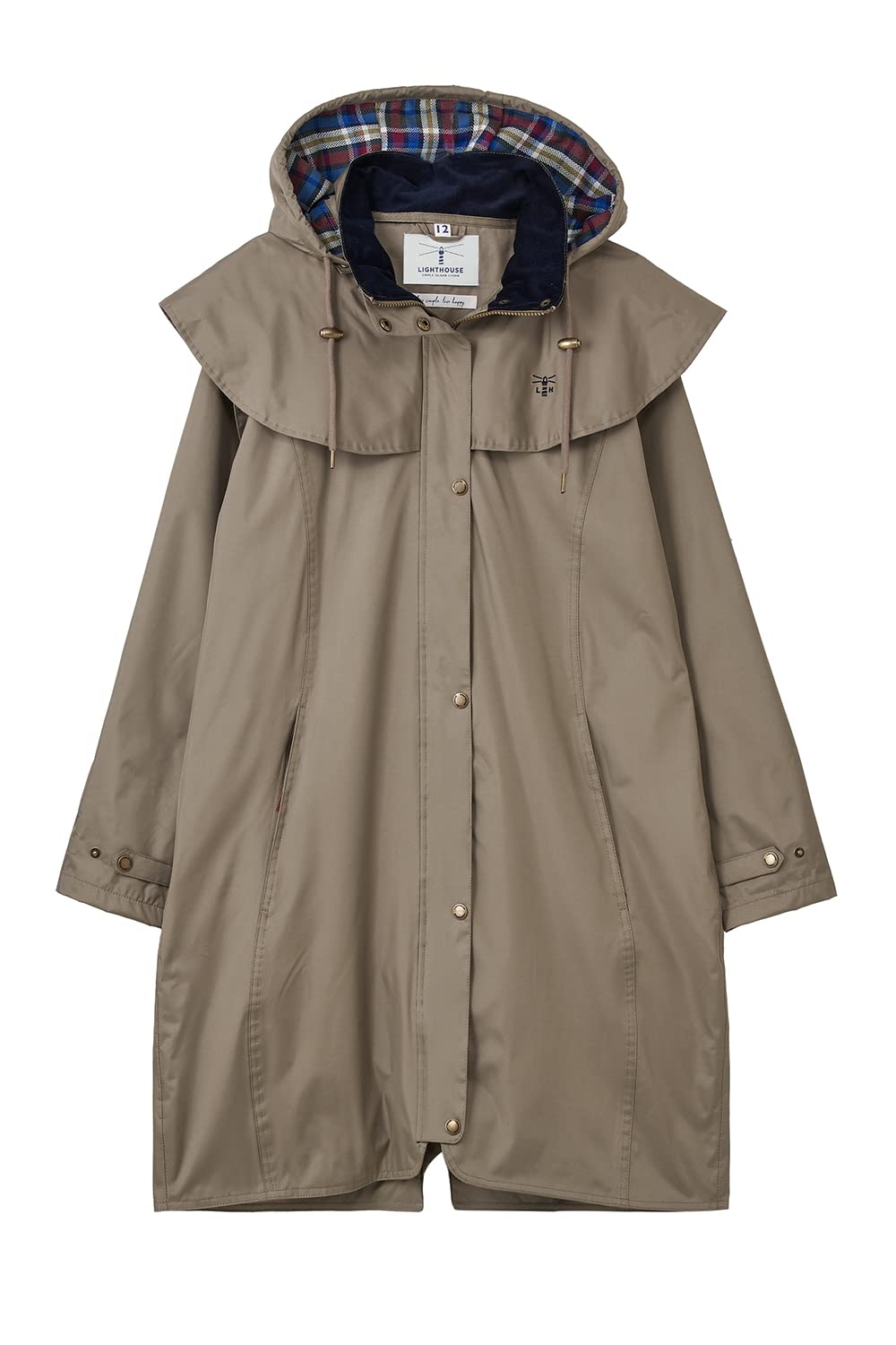 Lighthouse Women's Fawn Outrider 3/4 Length Waterproof Raincoat - Windproof Lightweight Outdoor Jacket With Detachable Hood And Adjustable Cuffs - 18