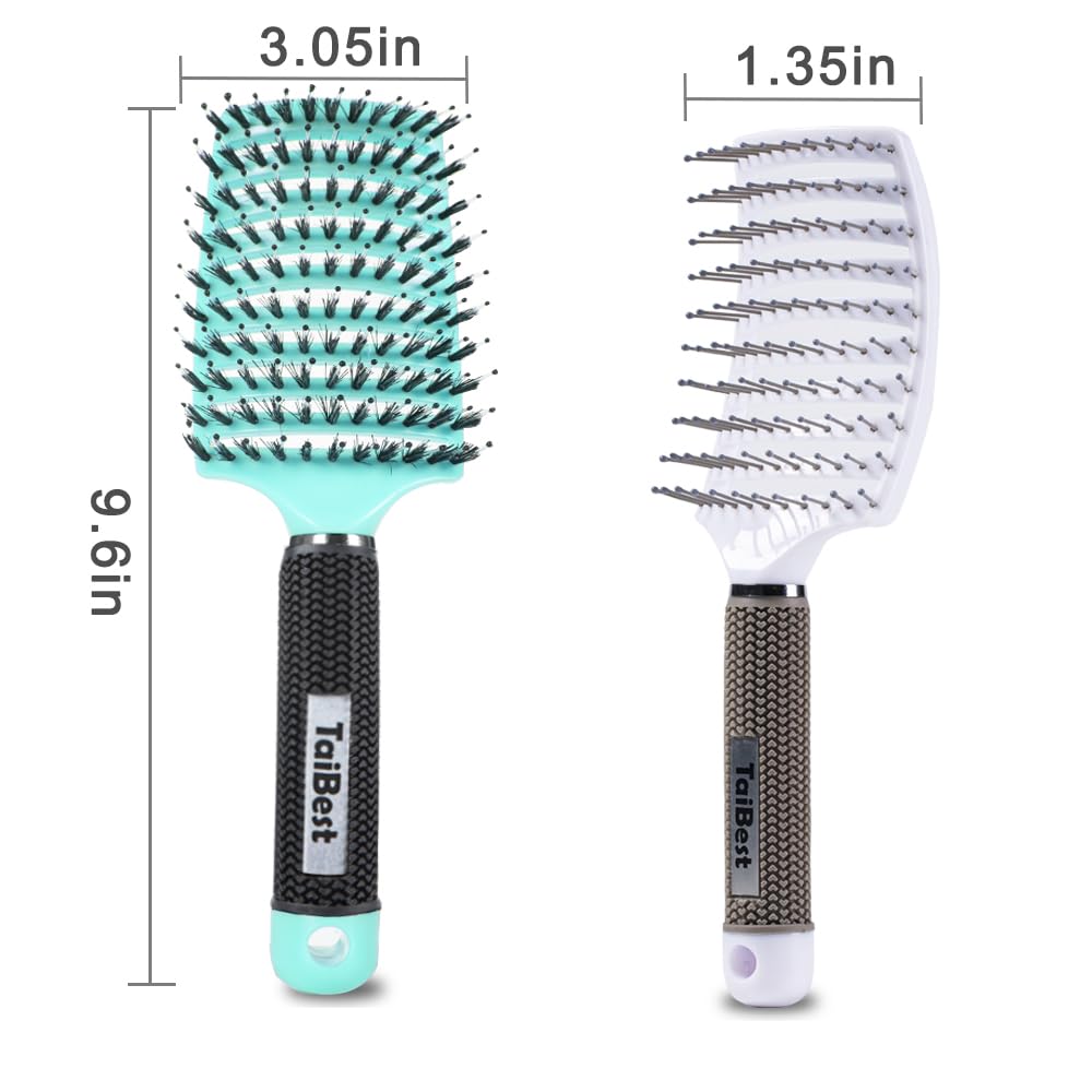 Haarbürsten-Set mit Wildschweinborsten – Bürste für trockenes/nasses Haar, Entwirrer für feines, dickes, lockiges Haar, gebogene und belüftete Haarbürste für Damen, Herren oder Kinder