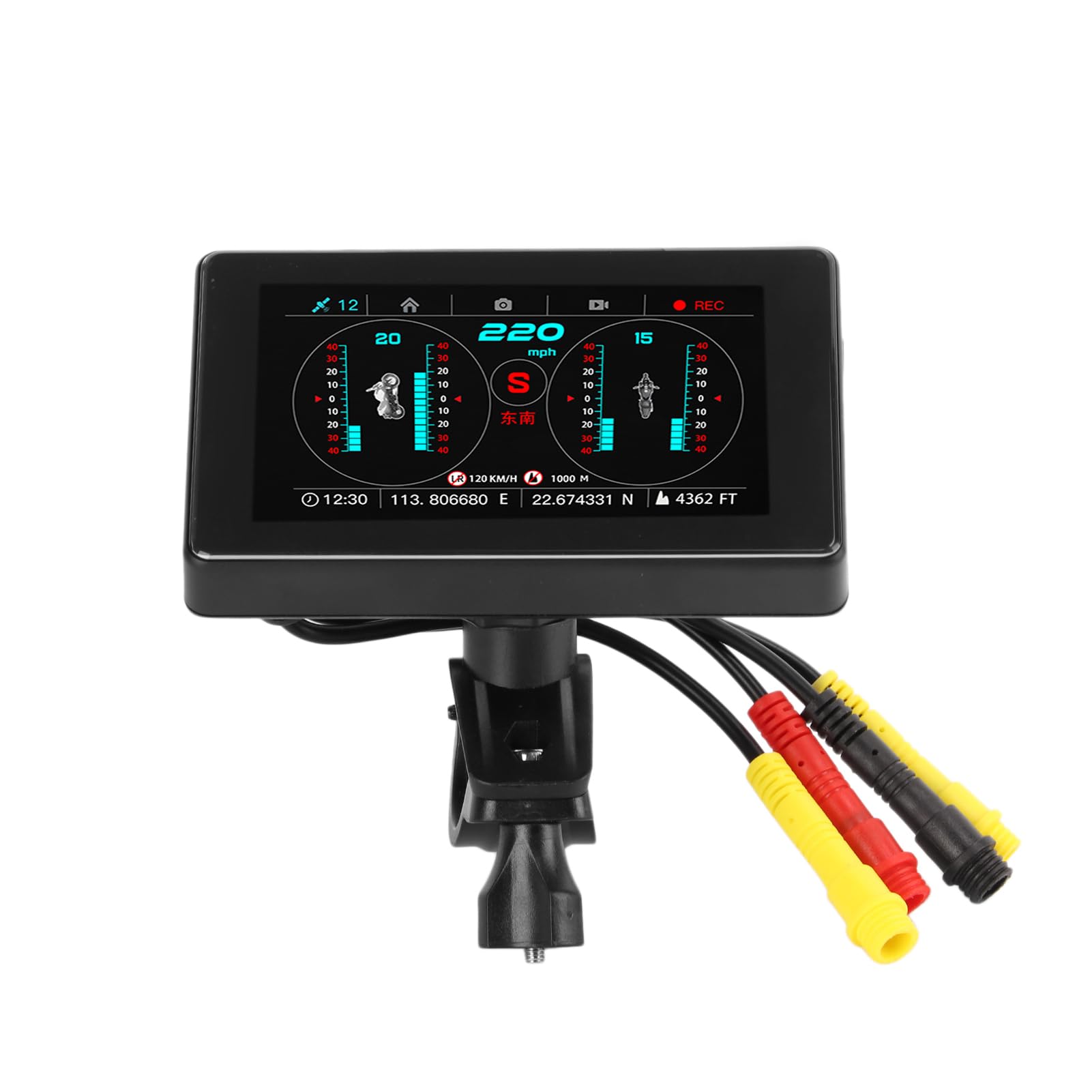 Cocoarm Rejestrator Motocyklowy ABS Metalowy Prędkościomierz GPS z Wyświetlaczem LCD z Dwoma Obiektywami IP67 Wodoodporny Alarm Przekroczenia Prędkości Monitorowanie Napięcia do Codziennej Jazdy i