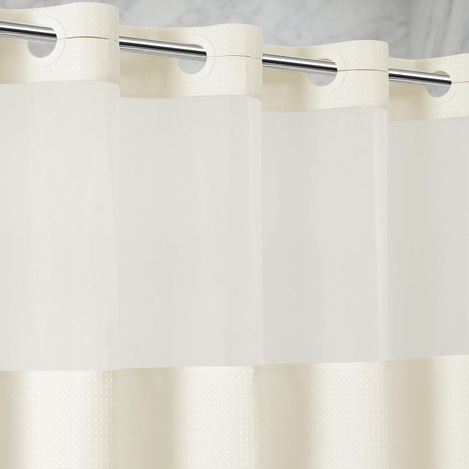 Zemyovia No Hooks Waffle Shower Curtain with Sheer Mesh Top, 260GSM Heavy Duty Fabric, Waterproof, Luxury Hotel Spa Style for Bathroom, Machine Washable, 180 x 190, Cream