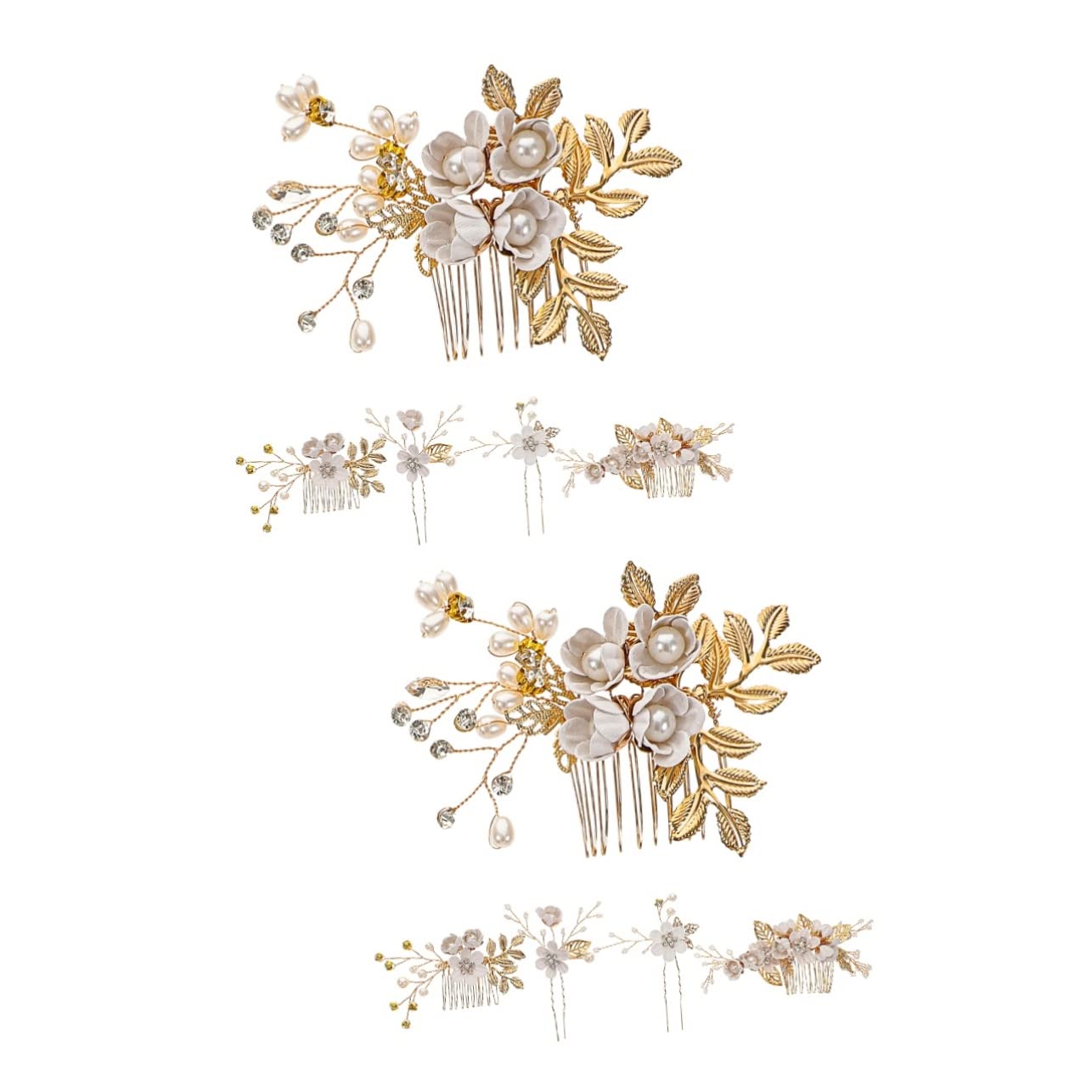 LALAFINA 2sätze Perlenblüten-haarspange Und Haarkamm Eleganter Brautkopfschmuck Für Hochzeiten Feste Und Besondere Anlässe Teiliges Mit Goldakzenten Handgefertigt Langlebig Und