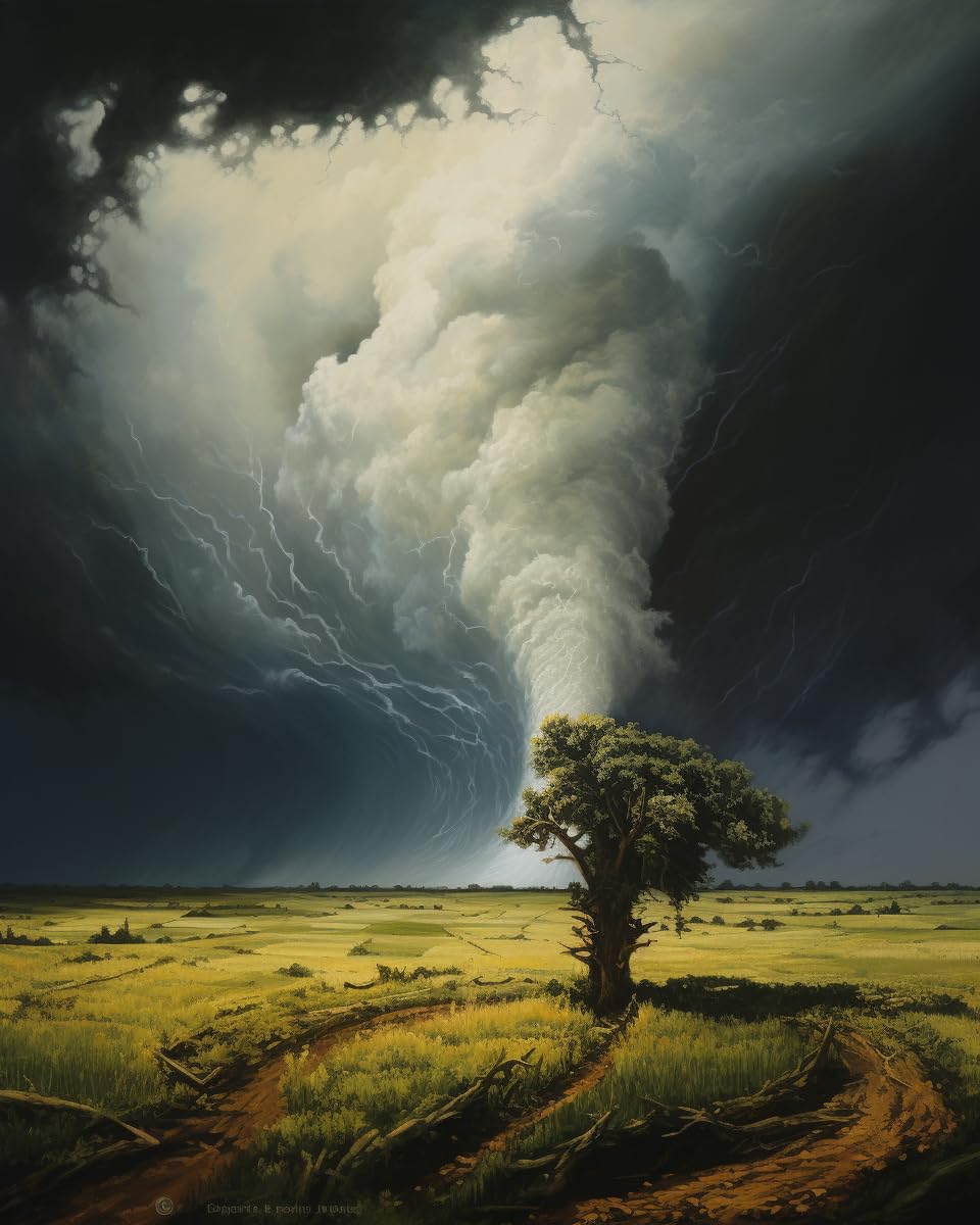 Cross-Stitch Stamped Kits, Spiraling Tornado Touching Down in a Field, Cross Kits for Adults, Easy Counted Cross Kits for Beginners,16x20inch, Traditional, Rustling66