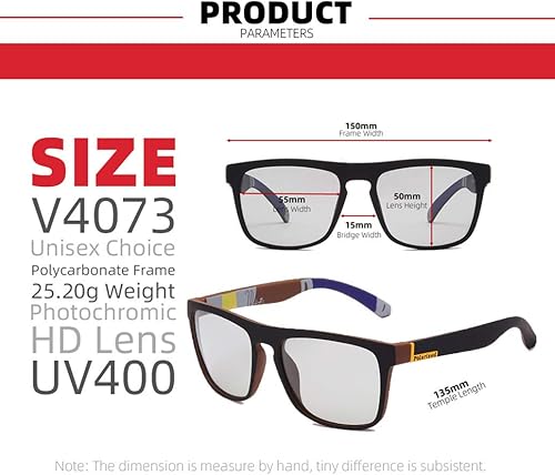 Miniatura 4 de Gafas de sol polarizadas fotocromáticas de conducción de los hombres cuadrado mate marco gafas de deporte al aire libre Ciclismo UV protección gafas