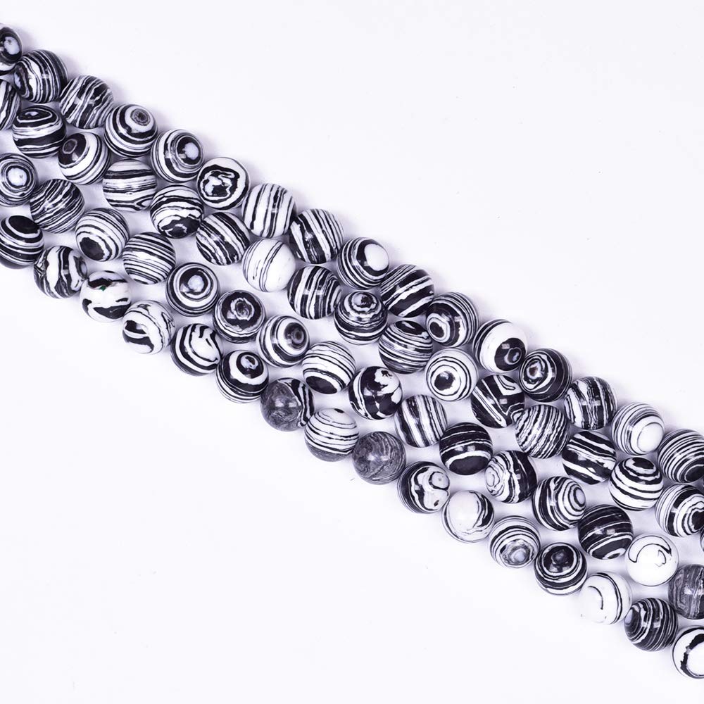 Asingeloo Natural Stone Beads Crystal Energy Stone Healing Power for Jewelry Making DIY Handmade Crafts (6mm, Black&White Malachite) — image 1