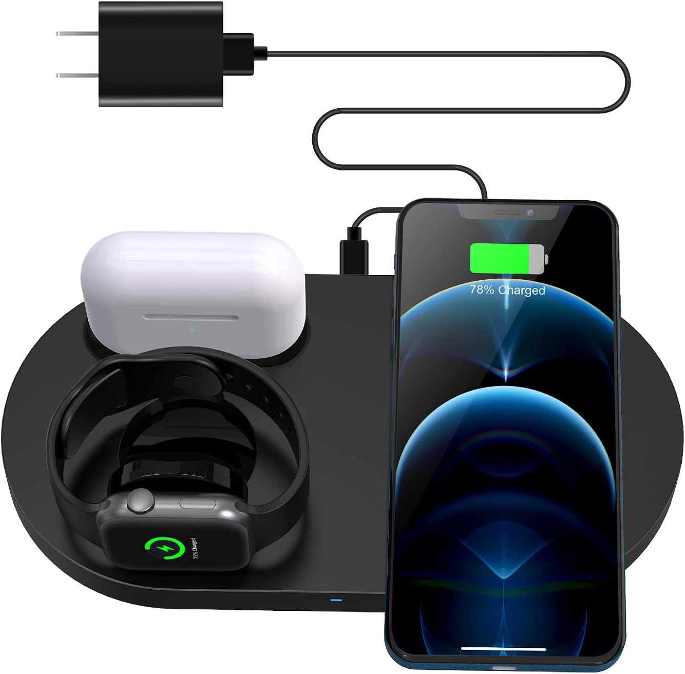 Wireless Charger, 3 in 1 Wireless Charging Station,Wireless Charging Stand for iPhone 13/12/12 Pro/12 Pro Max/12 mini/11/11 Pro/SE/X/XR/iWatch 6/5/4/3/2/Airpods 1/2/Pro,Fast Wireless Charger pad
