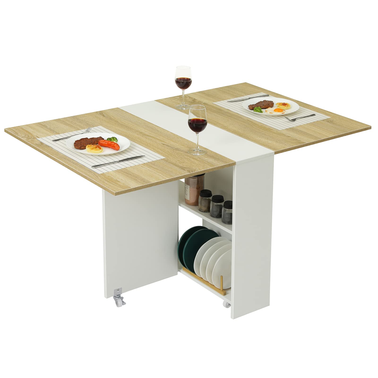 Tiptiper Folding Dining Table, Versatile Dinner Table with 6 Wheels and