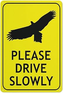 Wedge Tail Eagle Please Drive Slowly Bright Yellow Metal Tin Sign Aluminum Warning Signs Indoor & Outdoor Road Street Sign Business Street for Yard Lawn Farmhouse Wall Decor 8x12 inch