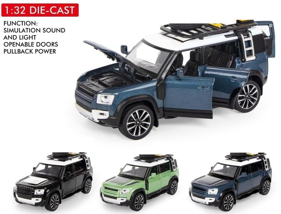 Image of Range Rover Defender 1:32 Scale Model Car Exclusive Alloy Metal Pull Back Die-cast Car Metal Pullback Toy car with Openable Doors & Light Music Best Gifts Toys【Colors as Per Stock】