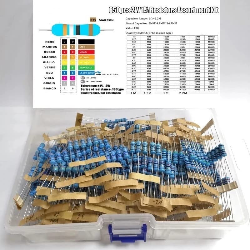 650Pcs 2W 1% 1R-2.2M 130ValuesX5Pcs Metal Film Resistor Kit Set（Without Box）
