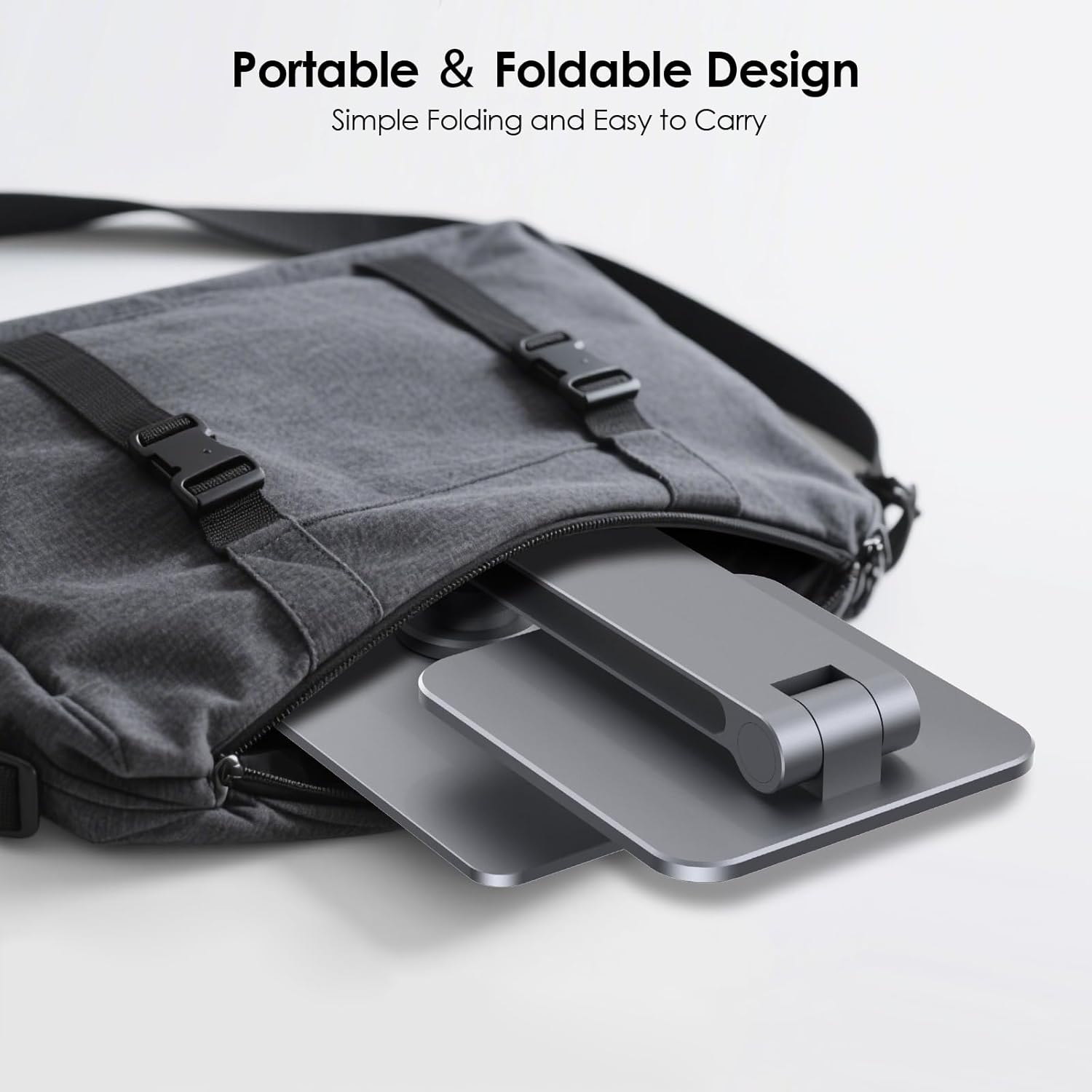 Magnetic iPad Stand for Desk, 360° Adjustable Aluminum Holder, Portable Folding for Office, Kitchen, Drawing, Gaming, Compatible with iPad Pro 11" 4th/3rd/2nd Gen, Air 11/10.9" M3/M2/M1 - Gray