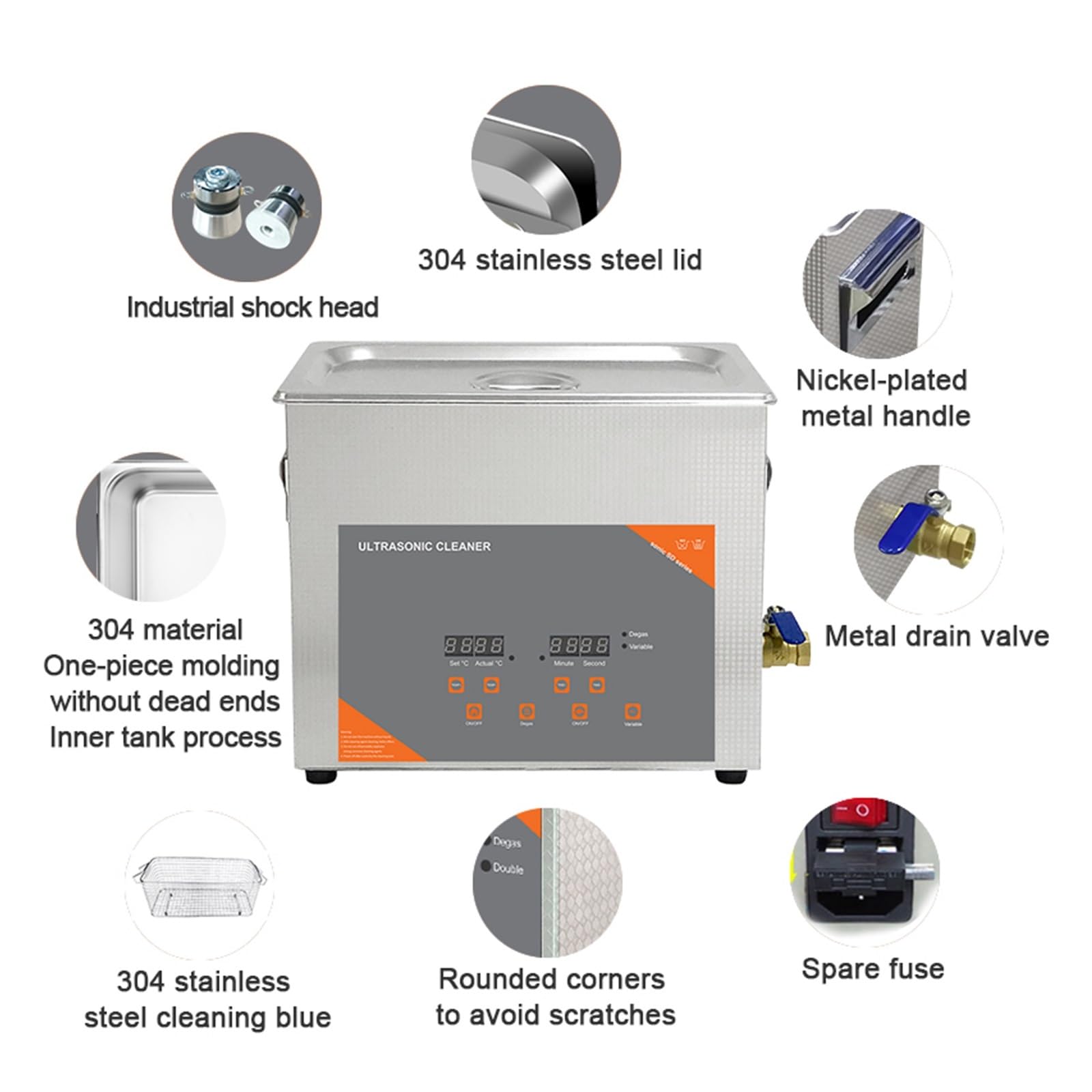 Limpiador ultrasónico, Máquina De Limpieza Ultrasónica, 3L 180W Limpiador Digital Baño Calentado Disco Vinilo Carburador Inyector Latón Autopartes Motor para limpiar joyas(3L-180W)