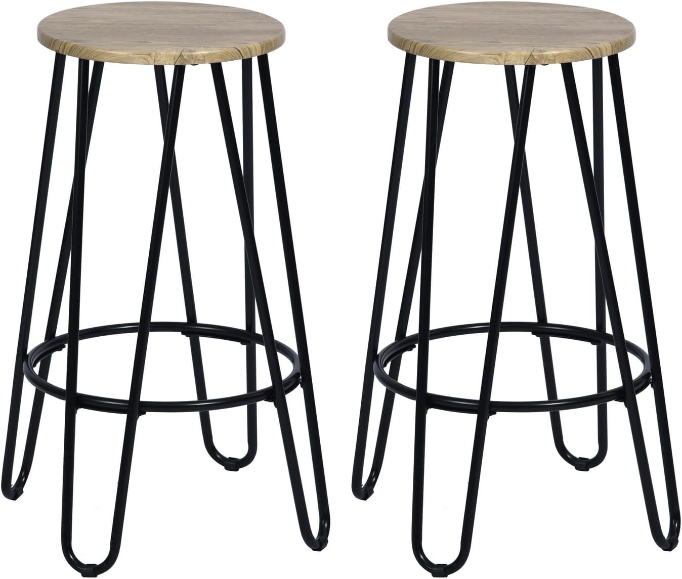 インダストリアルスタイルのバースツール2脚セット、金属