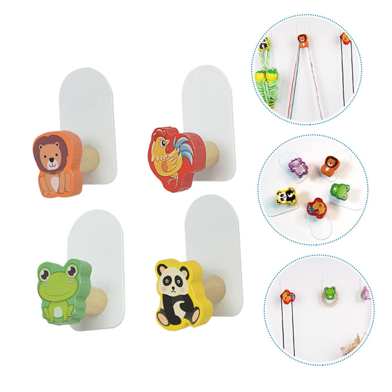MAGICLULU 12piezas Ganchos De Madera Para Pared Diseño De Animales Ganchos Adhesivos Para Habitaciones Infantiles Decorativos De Panda y