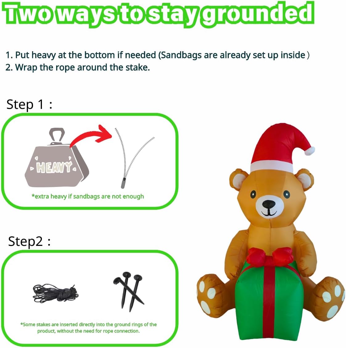 PTS 5FT Inflatable Bear with Gift Box Outdoor Decoration, Christmas Blow Up Yard Decorations, Built-in LED Lights Inflatables Xmas Holiday Funny Decor for Indoor Lawn Garden