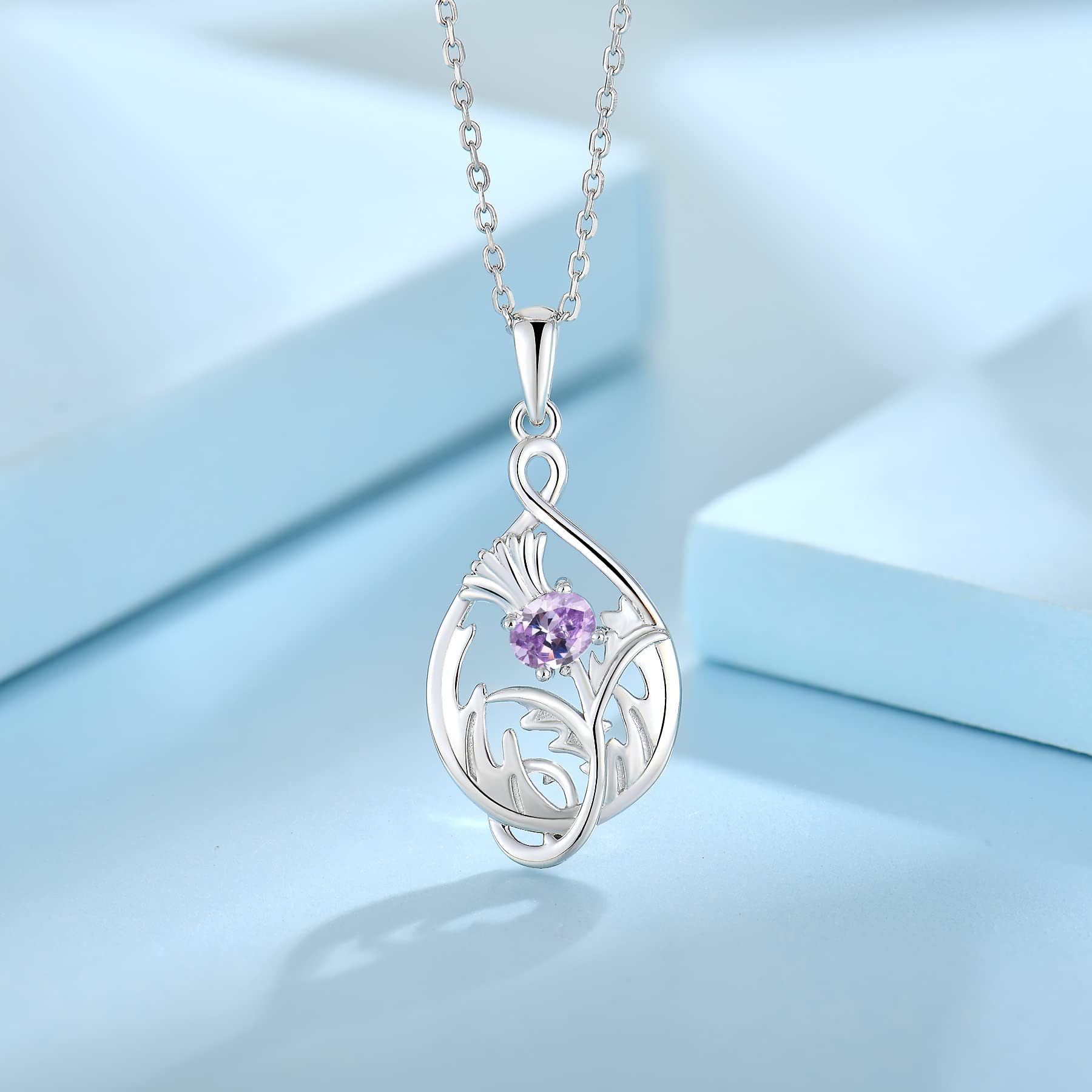 JO WISDOM Damen Halskette Schottische Distel Silber 925,Kette Anhänger Schottland Blume Outlander Schmuck,Schmuck für Frauen