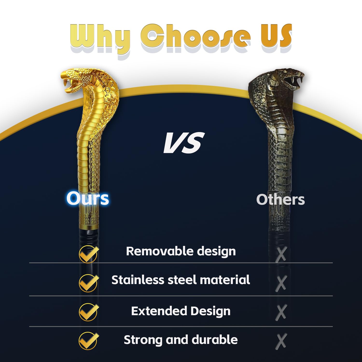 GAGIFT WORLD Metal Rod with Snake Plastic Handle Egyptian Rod for Pharaoh Cleopatra Costume Fascinating Cosplay Prop for Halloween (Vintage Gold) - Image 2