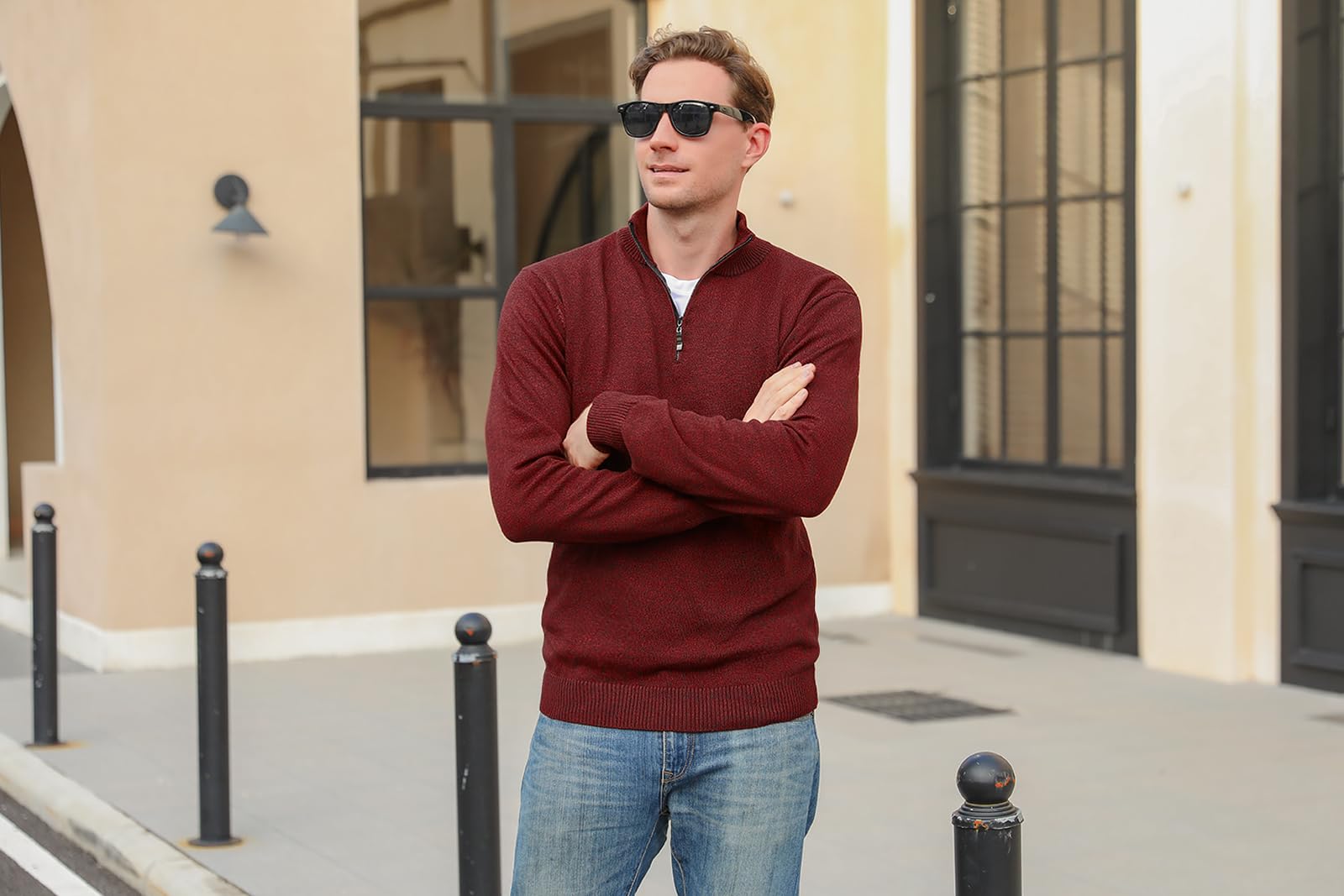 iClosam Maglione Uomo Invernali Collo Alto con Zip Pullover Giacca in Maglia Maglione Pullover Invernale Tenere Caldo