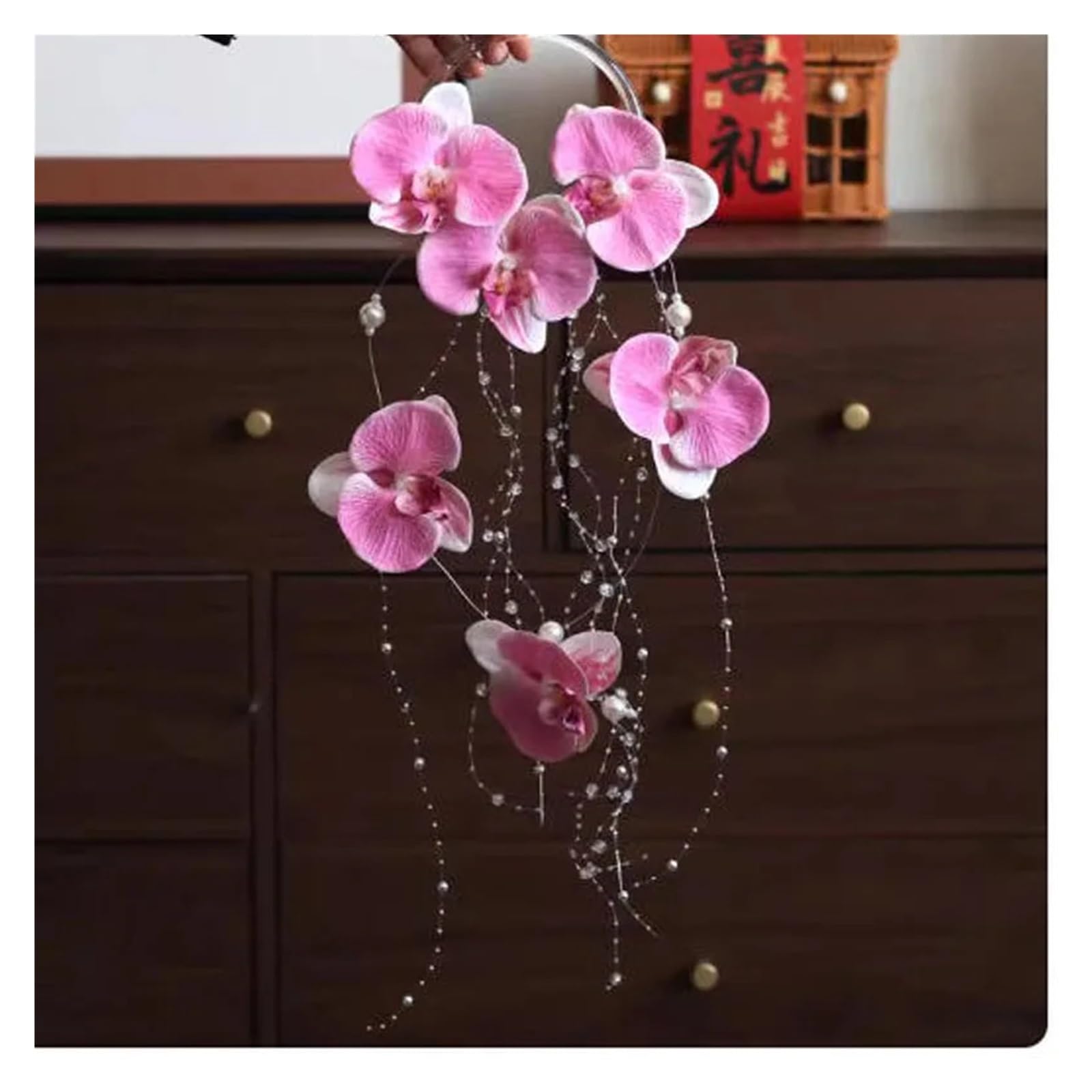 Gijmzy Orange Wedding Phalaenopsis Pearl Waterfall Simulation Flower