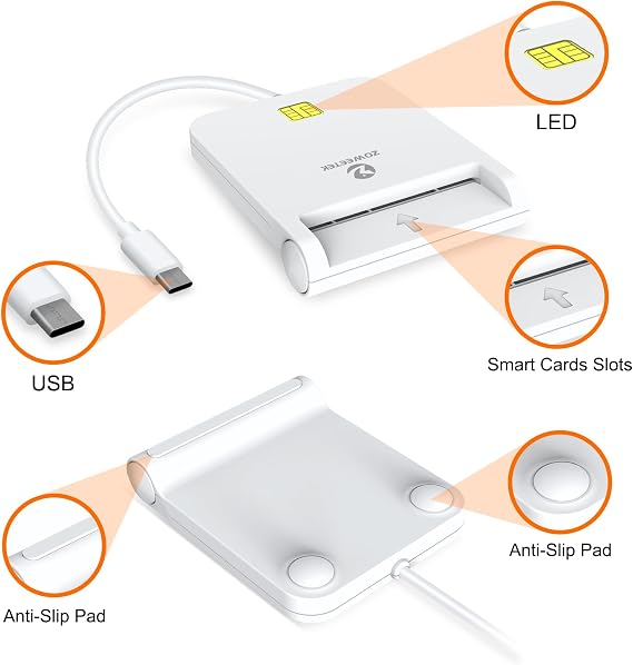 ZOWEETEK CAC Reader Military, USB C, CAC Reader for Mac OS/Windows/Linux, Compatible with Military Common Access Card (White)
