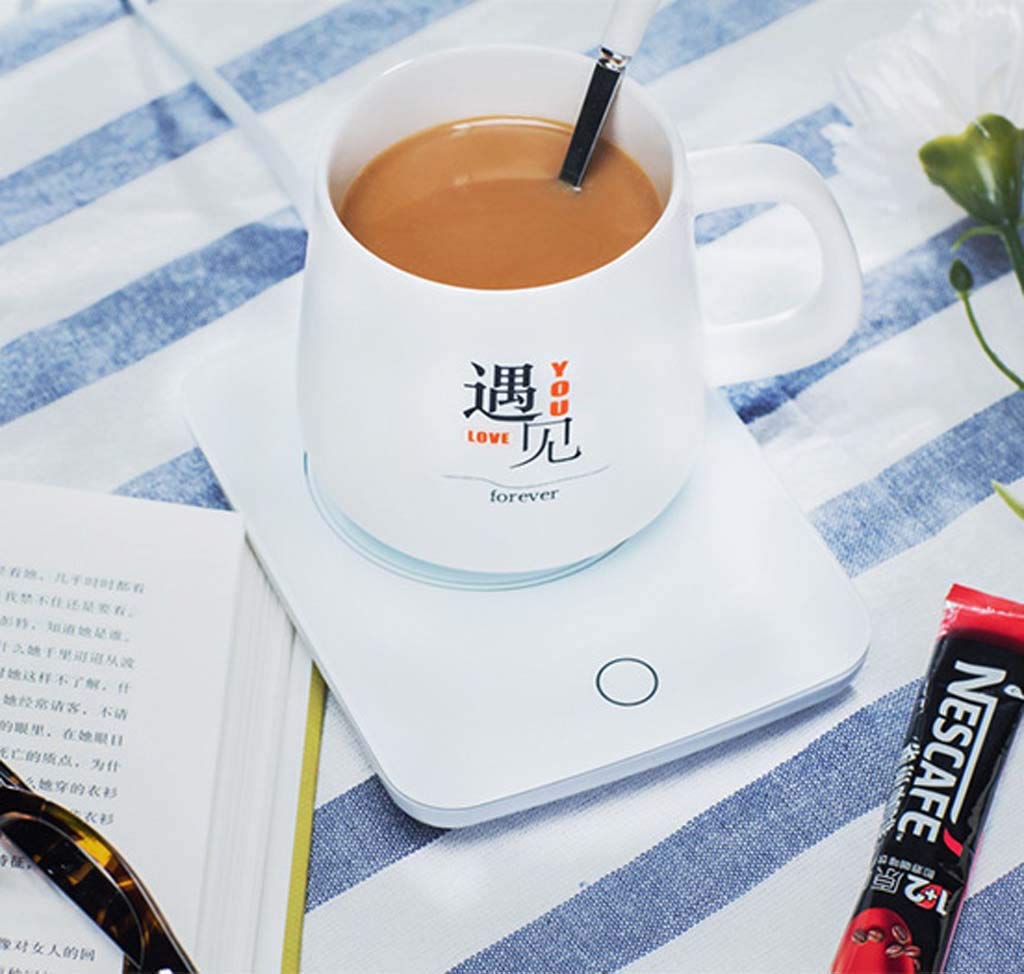XINGYU Tazas de café Calentador de Tazas Calentador eléctrico de Tazas con Apagado automático Durante 24 Horas Taza de 55 ° C 16 vatios para Oficina o hogar (Blanco)