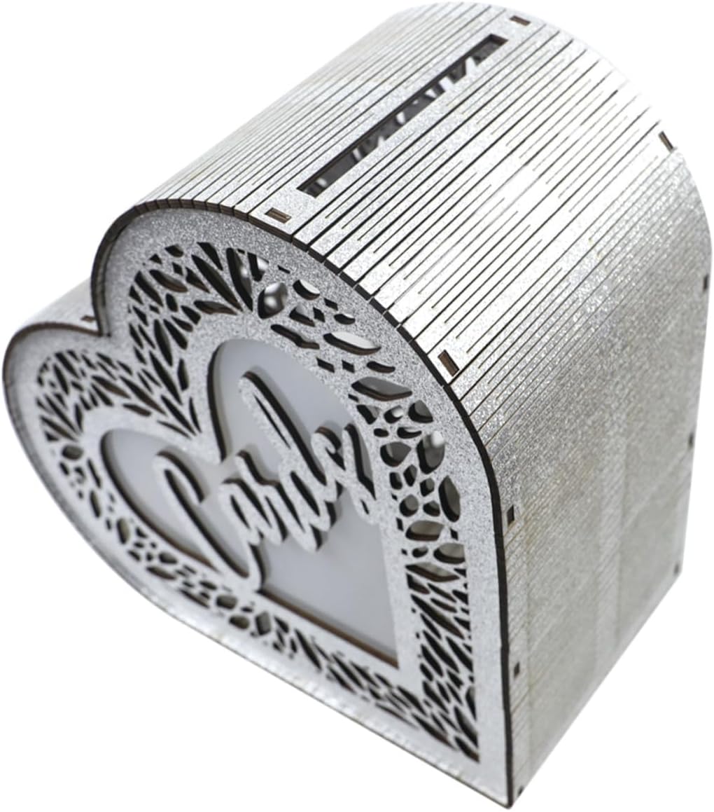 Luxshiny Wooden Heart-shaped Hollow Glitter Card Box Wedding Reception Envelope Money Holder Anniversary Card Storage Decorative Box for Valentine’s Day Party
