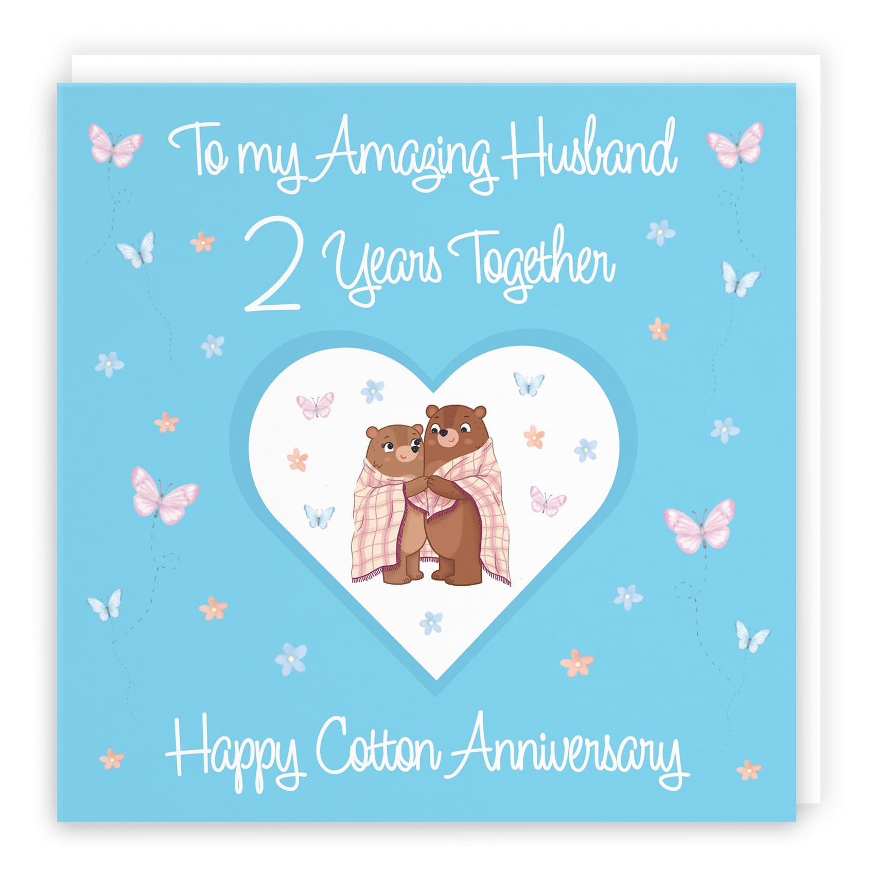 Hunts England, Husband 2nd Anniversary Card, 2 Years, Cotton Anniversary, Romantic Meadows, Fun Card
