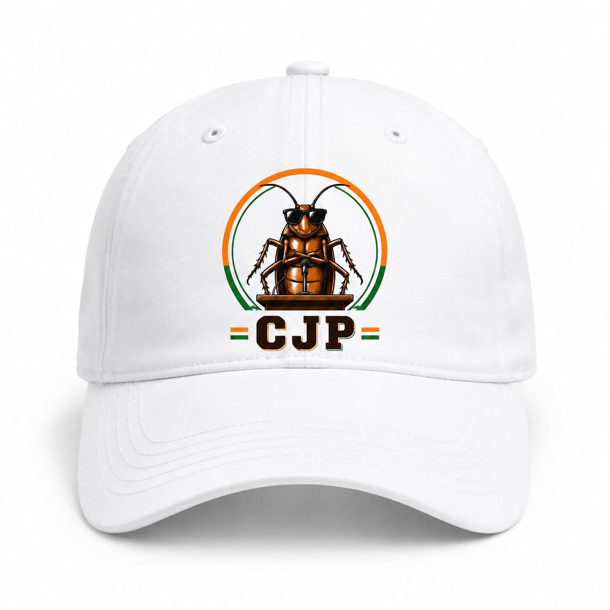 CJP Printed Baseball Cap, White, Cockroach Graphic with Tricolour Design, Unisex Dad Hat-image-4