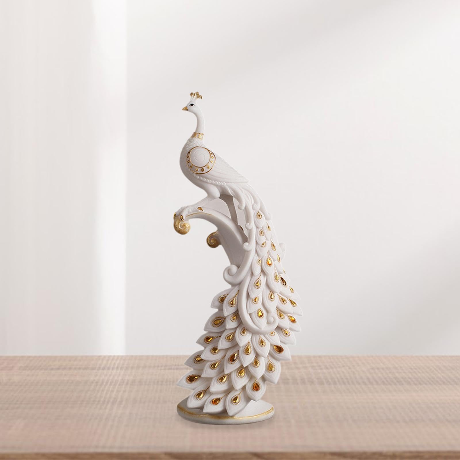 Figurine de Paon En Résine pour Décoration de Bureau et Intérieur, 16cmx12.5cmx40cm