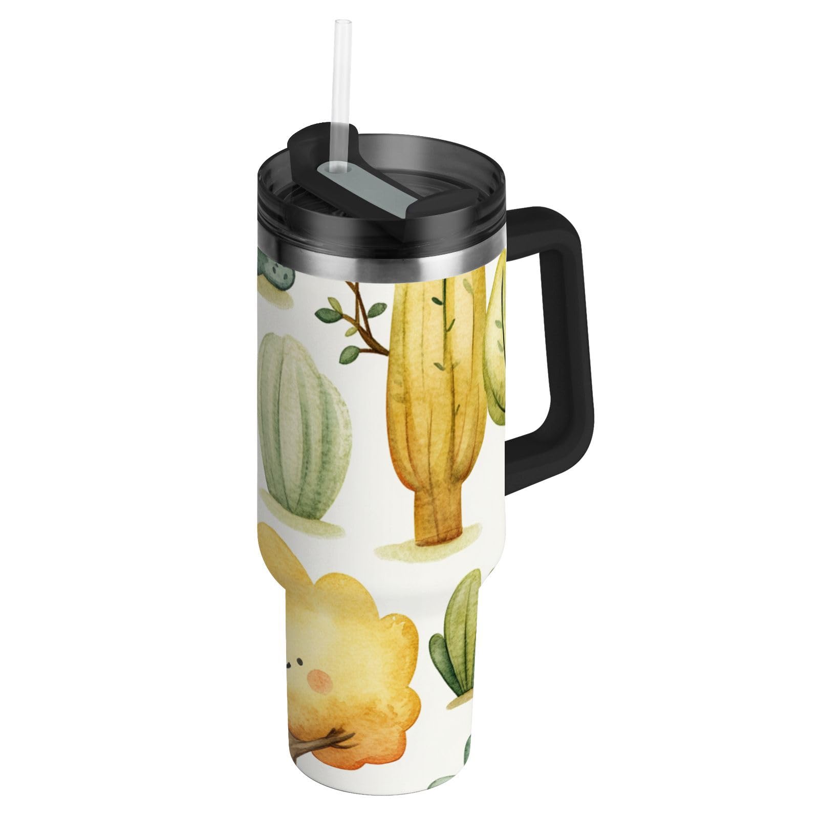 Vacuum Wide Mouth Kids Water Bottle with Straw Lid Travel Coffee Mug With Handle for Water Iced Tea