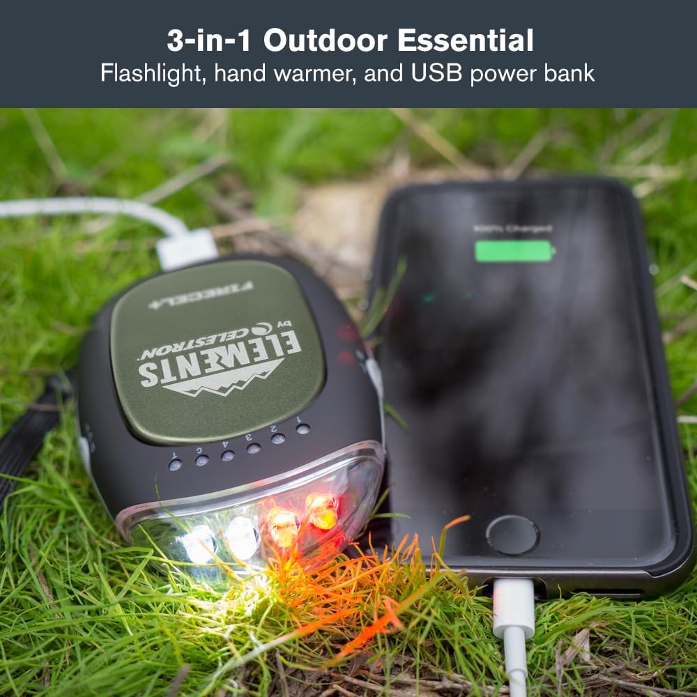 Celestron Elements FireCel Plus – 3-in-1 Flashlight + Hand Warmer + 5200 mAh USB Power Bank – Rechargeable Lithium-Ion Battery – White or Red LED Flashlight – Ergonomic – Great for Hiking, Camping - Image 2