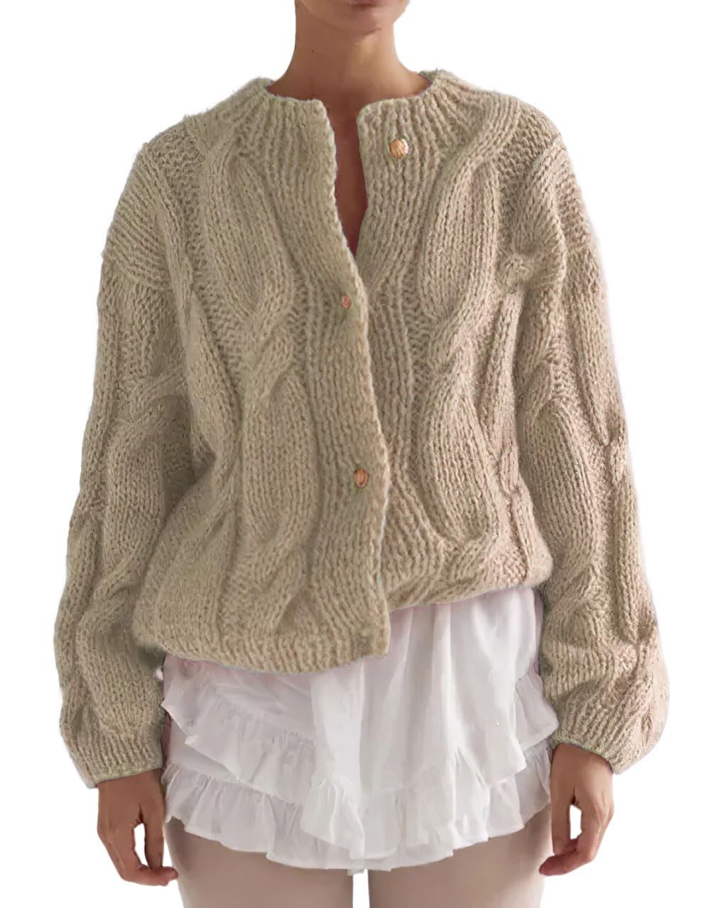 CHARTOU Chunky Cable Cardigan Sweaters for Women Button Down Loose Fall Sweater Coats