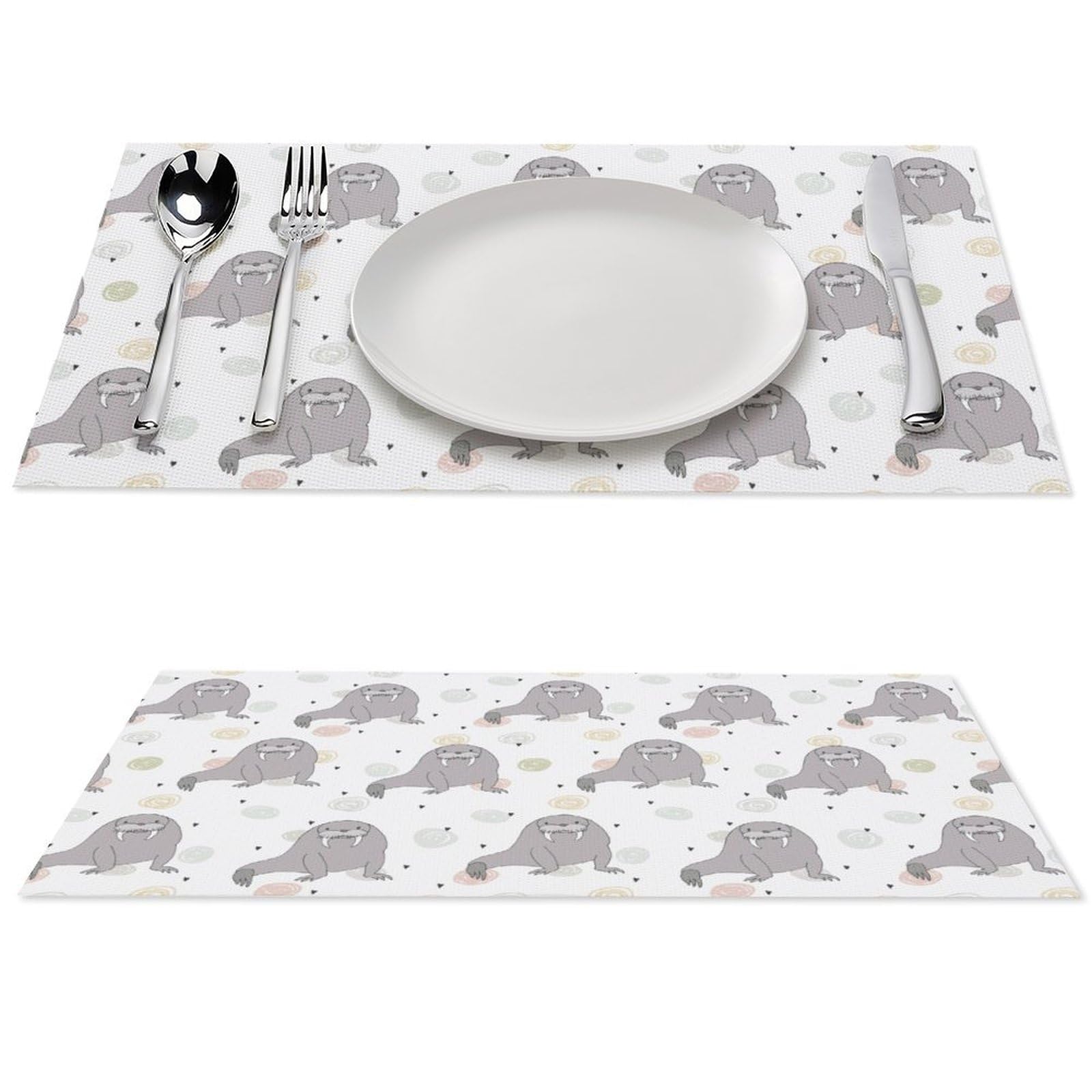 Seal And Walrus Pattern Placemats Set of 6 PCS Washable Table Runner 18" X 12" Place Mats for Kitchen Party Dining Decoration