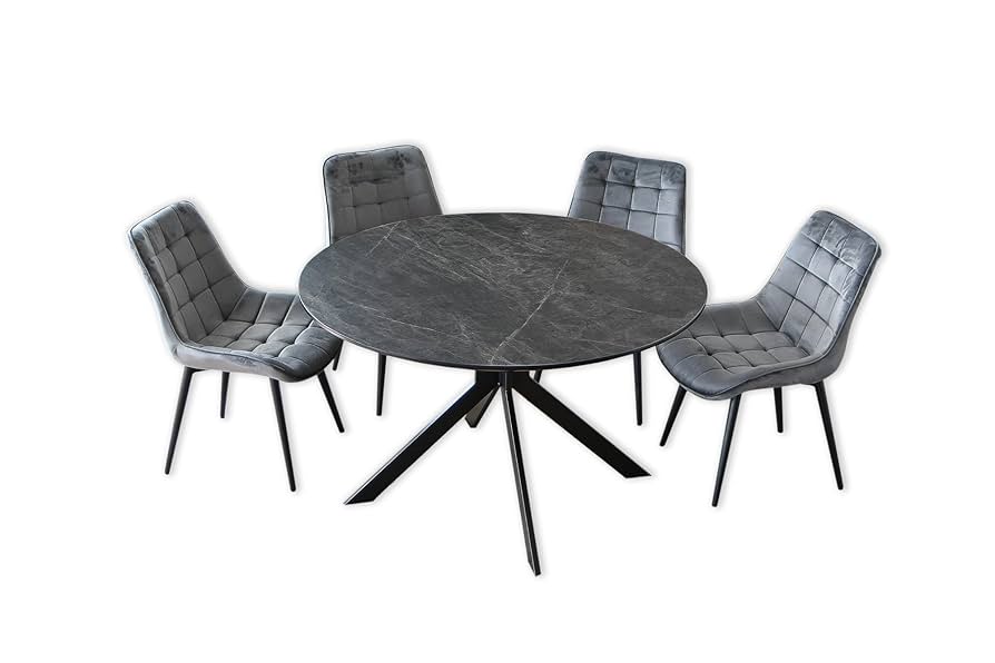 Amazon｜ダイニングテーブルセット 4人掛け 5点セット 石目調