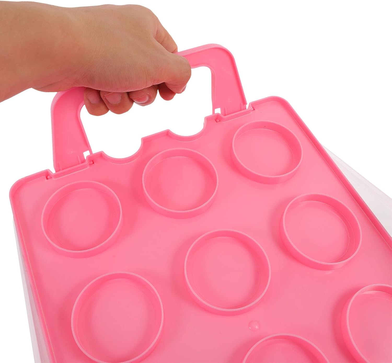 Multi-layer Plastic Cupcake Box with Handle, Portable Cake Carrier and Take-out Dessert Storage Container, 2-tier Pink Cupcake Holder for Bakery Transport and Home Use