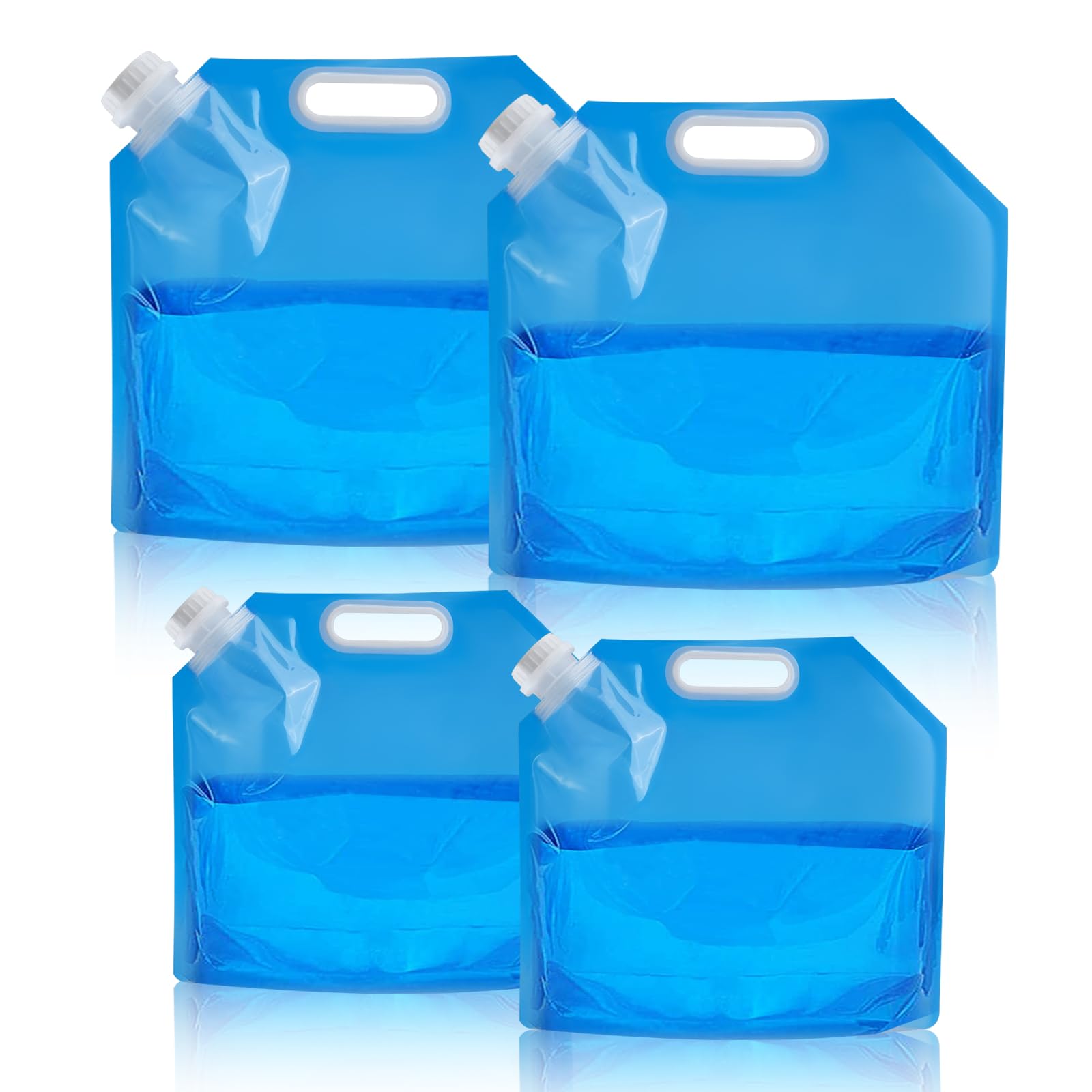HMIEPRS 4PCS Collapsible Plastic Water Container, 10L+5L BPA Free Portable Water Storage Bag, Folding Car Water Carrier Containers for Outdoor Sports Hiking Camping Picnic Travel BBQ (5L*2+10L*2)