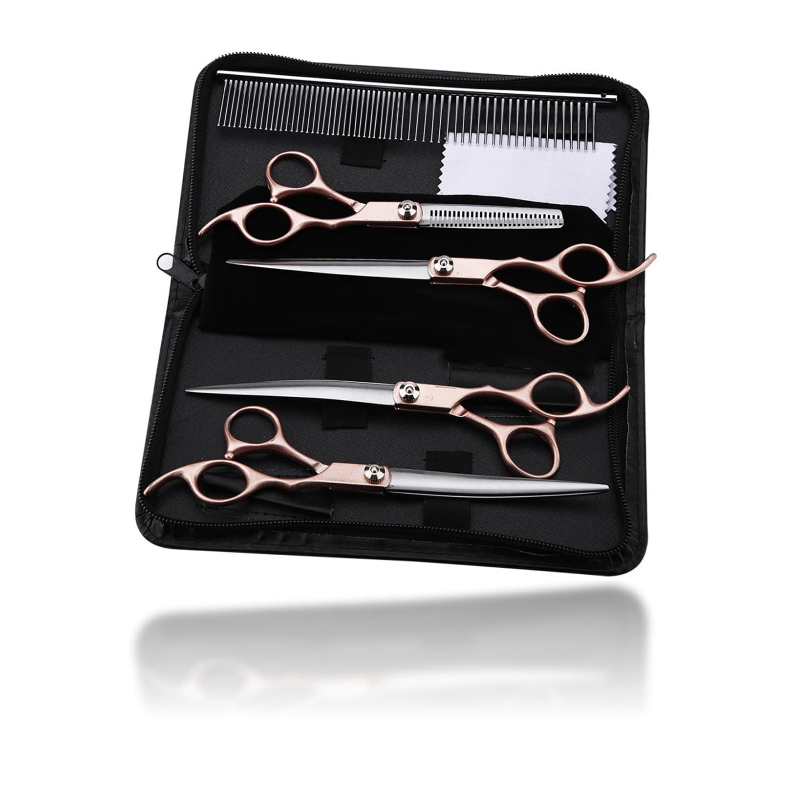 Tijeras Para Mascotas,Elegante 4 Piezas Kit De Tijeras De Aseo Para Perros Con Bolsa De Cuero Pu, Tijeras De Peluquería Para Mascotas Para Perros, Gatos O Mascotas De Pelo Largo