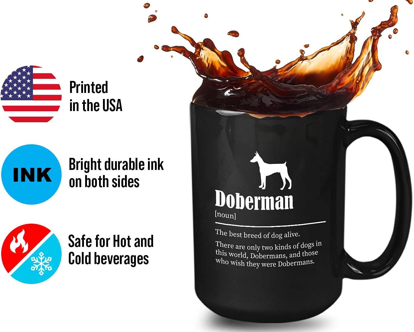 Bubble Hugs Dog Lover Coffee Mug 15oz Black - Doberman - Dog Owner Pet Owner Animal Lover Dog Breed Definition Novelty Sweet Best Pet Poodle Bulldog Shepherd Retriever