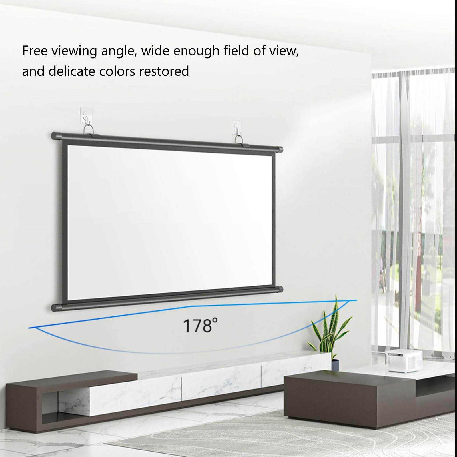 Schermo di Proiezione da Parete 60/72 Pollici, 4:3/16:9 Schermo Manuale del Proiettore, Telo per Proiettore Avvolgibile per Film All'aperto, Home Theater, Ufficio, Design Compatto(16:9,60")