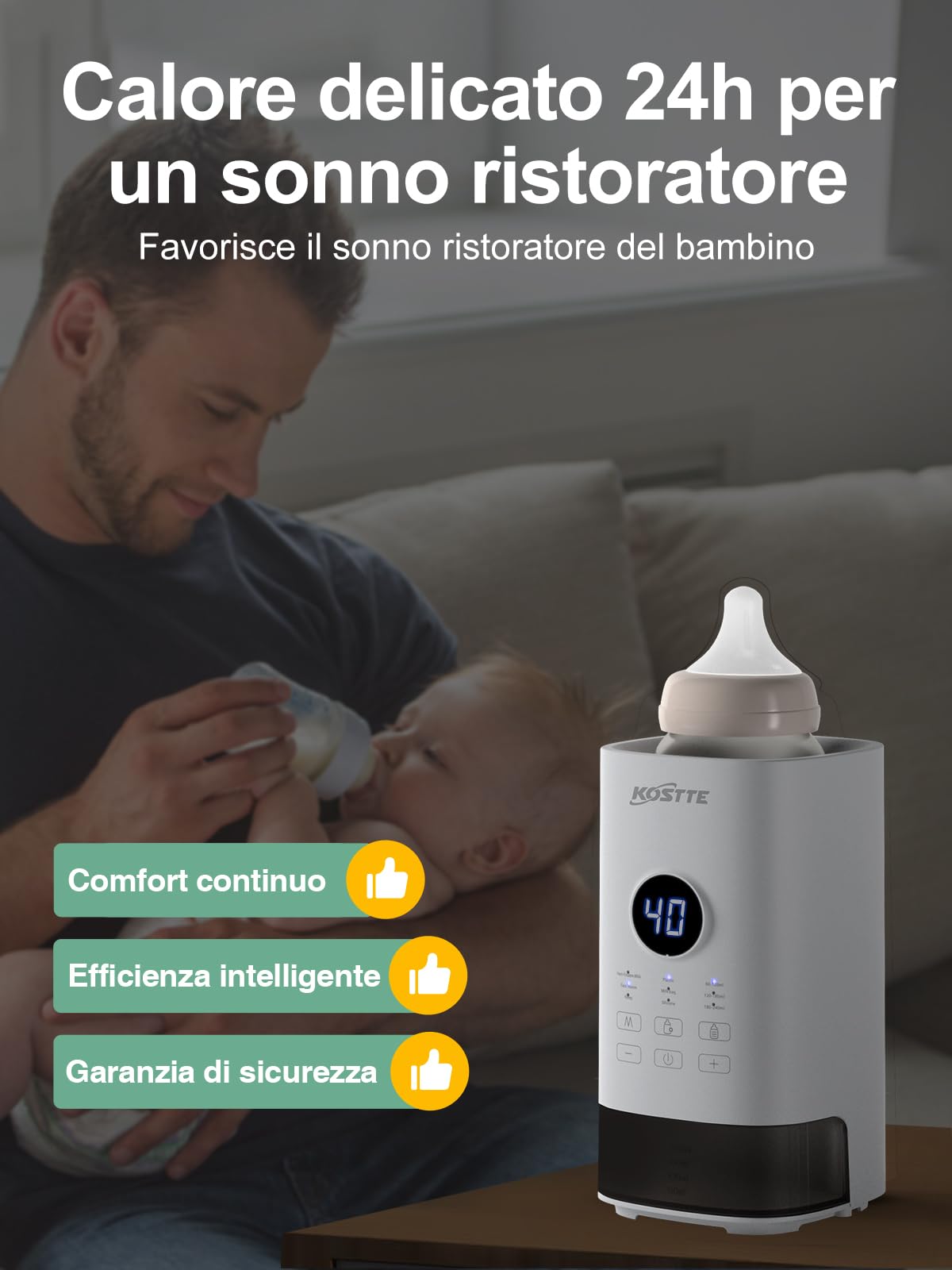 Scaldabiberon per Latte Materno o Formula, Scaldabiberon con Controllo Preciso della Temperatura, Universale Elettrico Scalda Biberon Neonato, Scaldabiberon Veloce, Baby Bottle Warmer