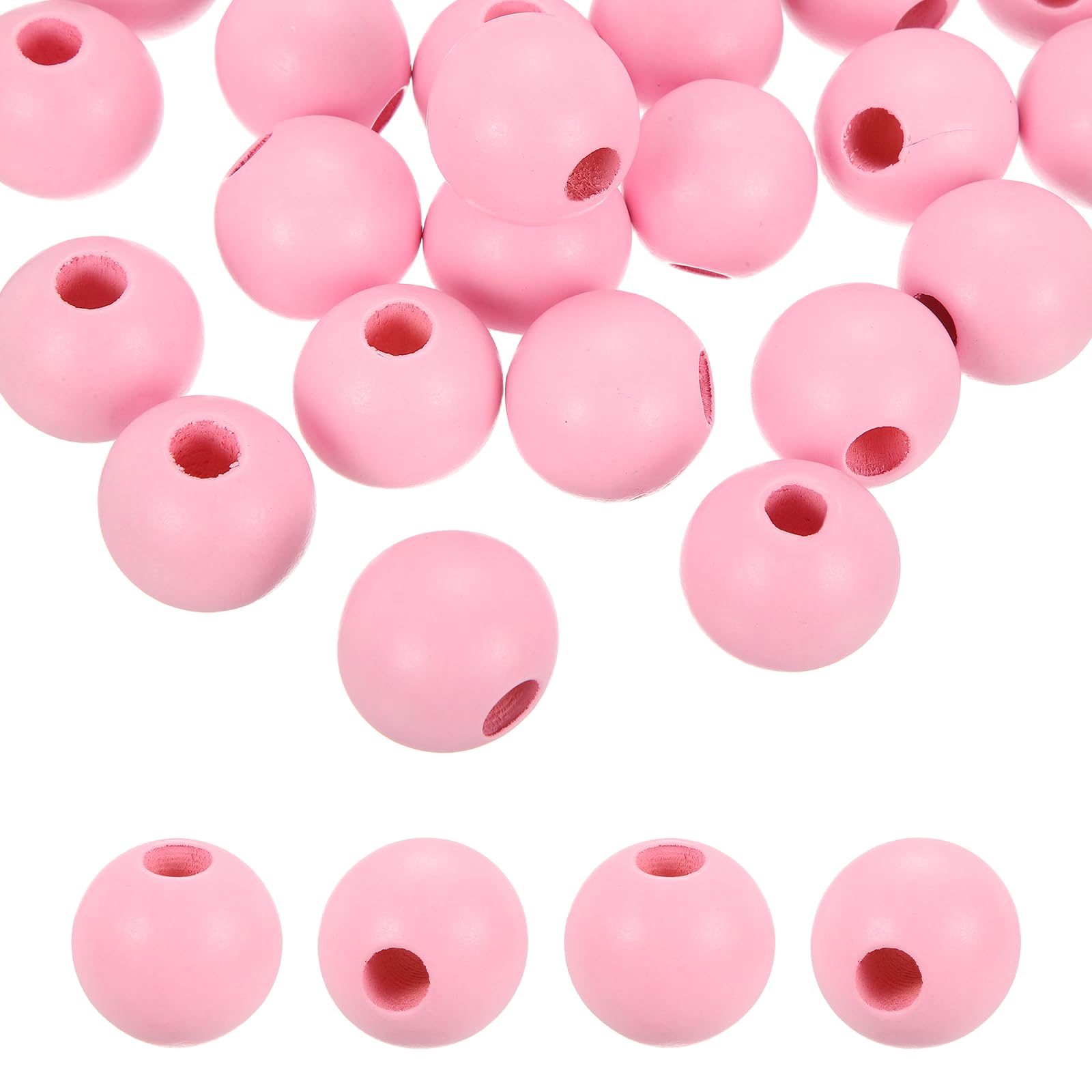 PATIKIL 25pcs 30mm Pink Natural Wood Beads with 10mm Hole Unfinished Round Wooden Loose Spacer Balls Bulk for DIY Crafts Garland Macrame Farmhouse Decor Jewelry Making