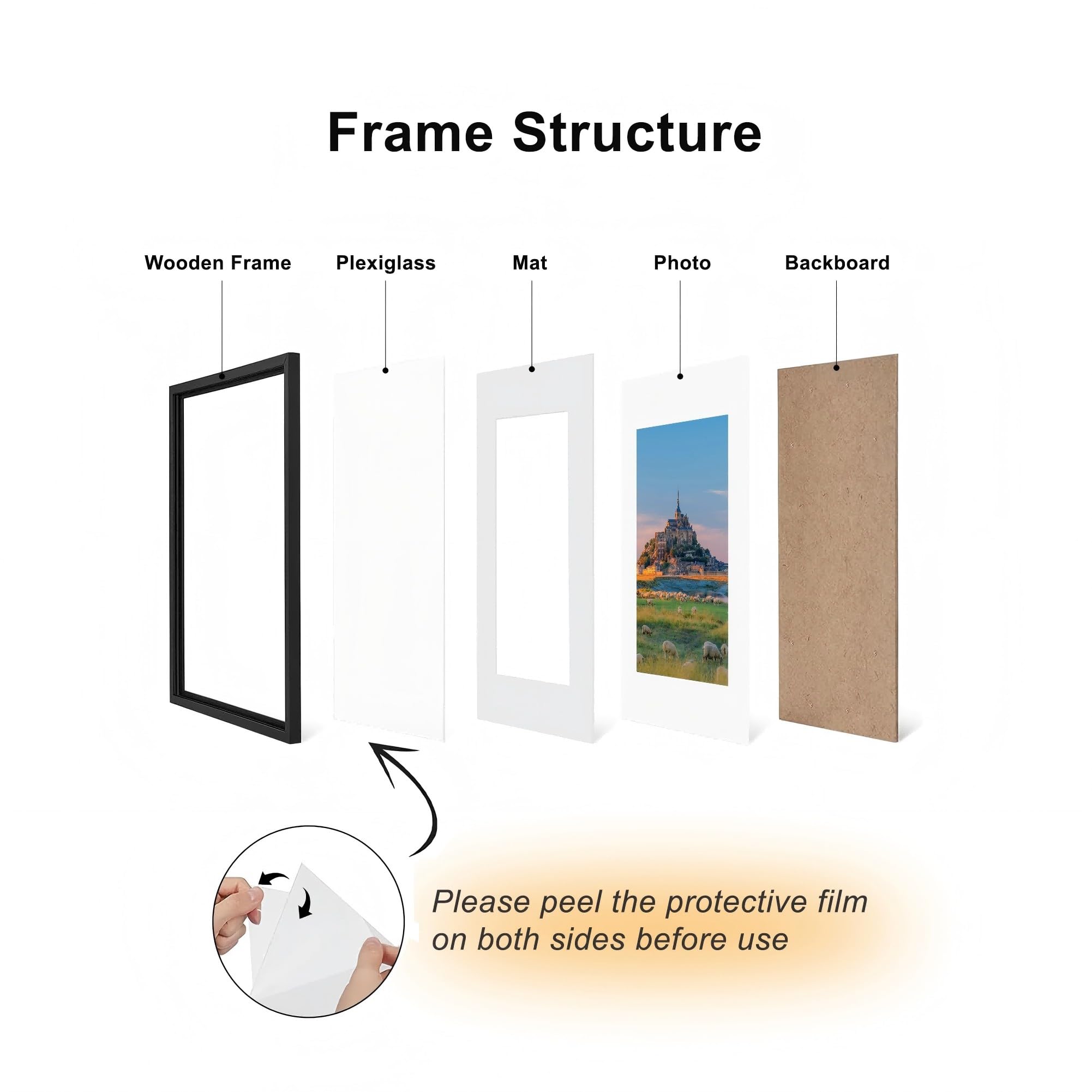 30x40 Picture Frame set of 2, Black Wooden Photo Frames 30x40 cm with Mount - Image 3