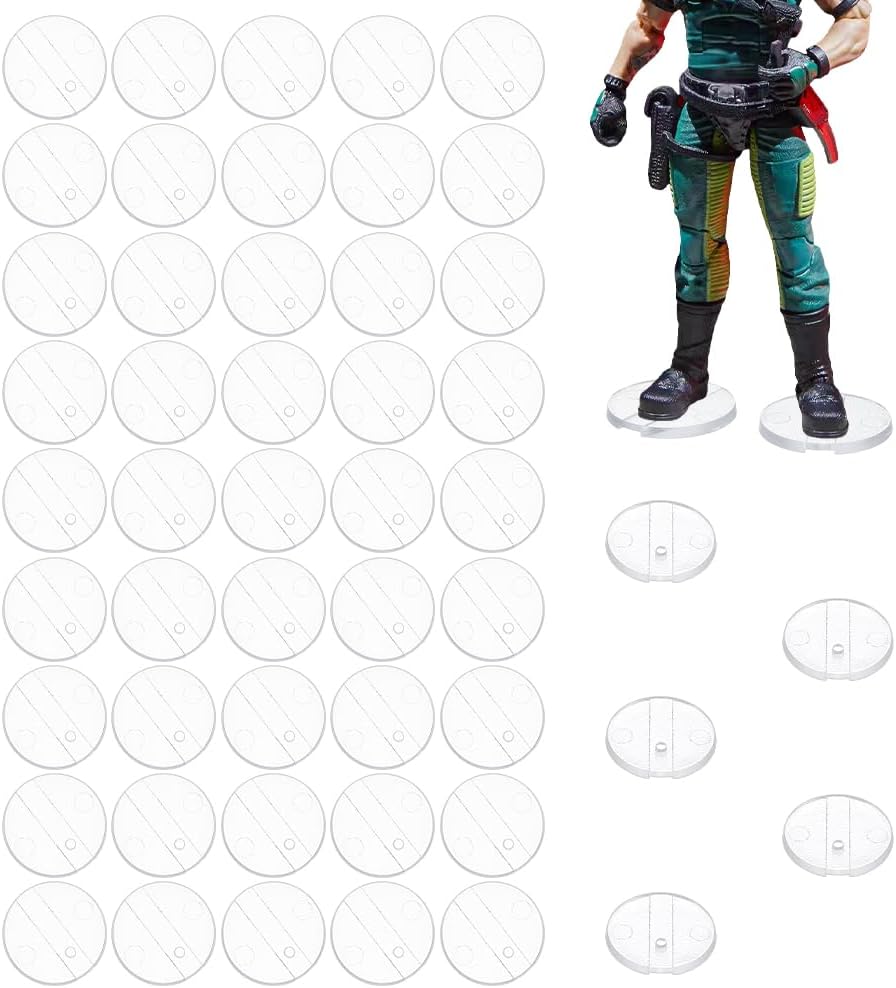 FINGERINSPIRE 50Pcs Action Figure Support Stand with Peg 1.24Inch in Diameter Round Figures Display Stands Holder Bases Acrylic Action Figure Stand Base Compatible with 1:12 Scale Model Display