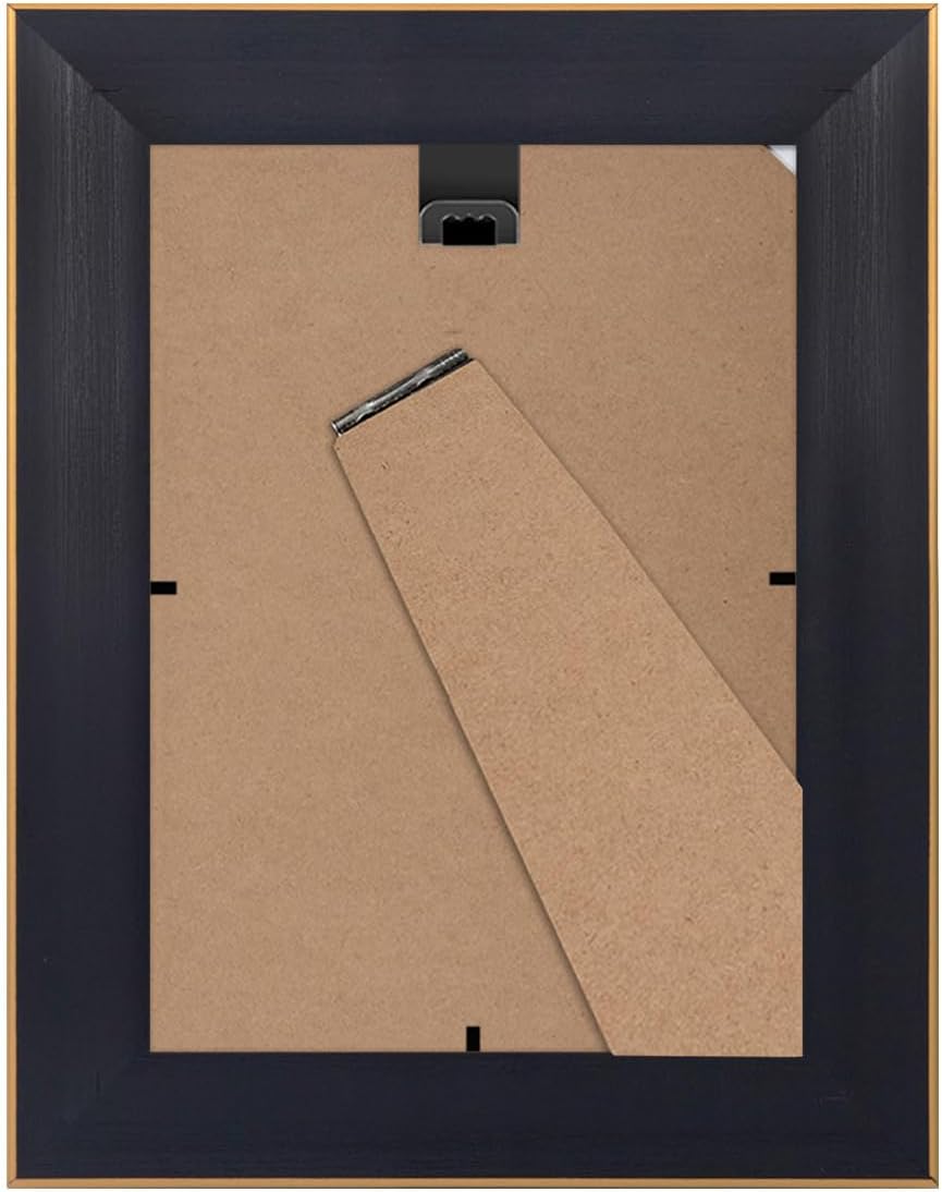 Americanflat 5x7 Picture Frame with Polished, Crystal Clear Glass - Set of 2 - Picture Frames for Tabletop and Wall Display - Black with Gold Trim
