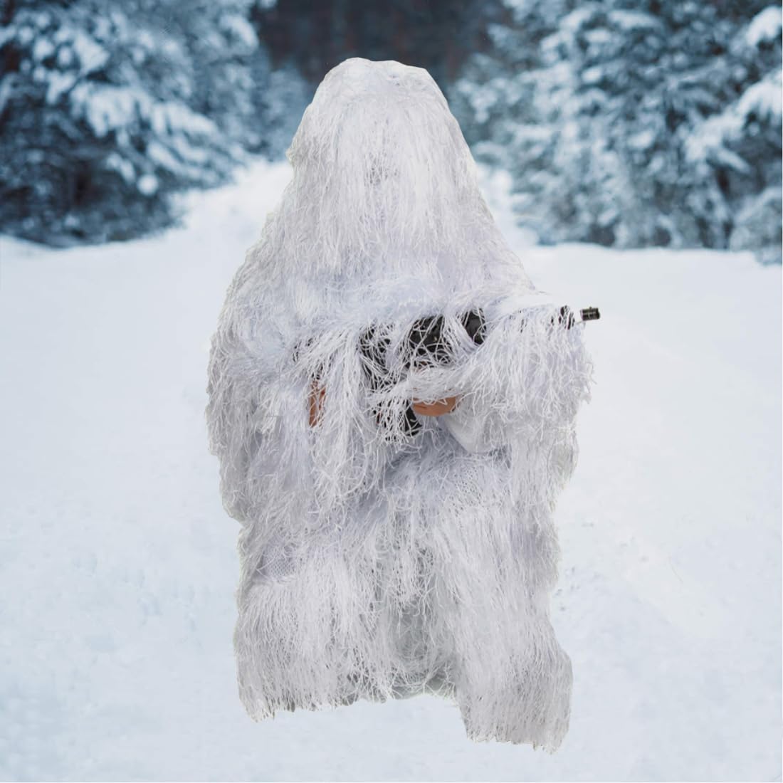 Ghillie Anzug, Schnee Camo Anzug, Weißer Jagdbekleidung Herren Set, Jagdanzug Wald für Jagd Schießen Vogelbeobachtung, Universalgröße