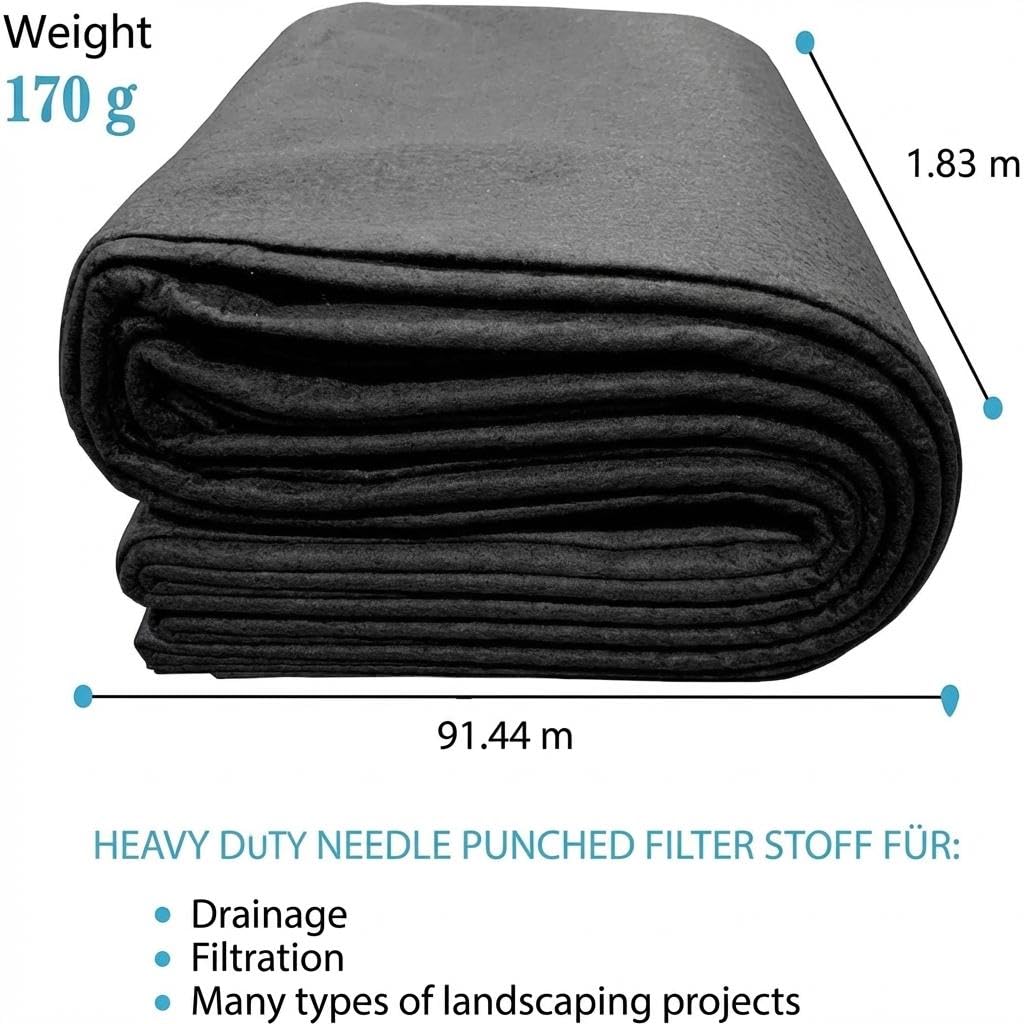 GarveeTech 1,83x91,44m Unkrautvlies PP Geotextil, Landschaftsvlies Garten | Wasserdurchlässig, UV-stabil, Reißfest, Ökologischer Schutz, Profi-Qualität, Für Wegebau, Drainage & Hochbeete