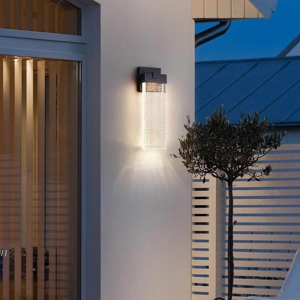 TRIVIDHA Wandleuchte für den Außenbereich, mit Kristallglas, quadratisch, Außenlicht, Aluminium, schwarz, IP65, wasserdicht, LED-Beleuchtung, für den Außenbereich, modern, für Eingangstür, Gar