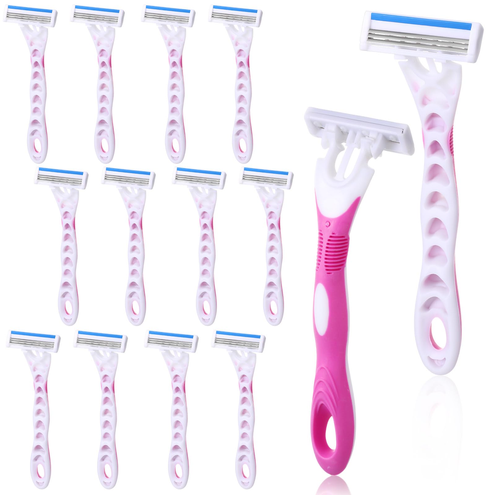 Afeitadoras desechables para mujer (12 unidades, 3 hojas, sueltas) para piel sensible, afeitado cómodo para baño, hotel, viaje.