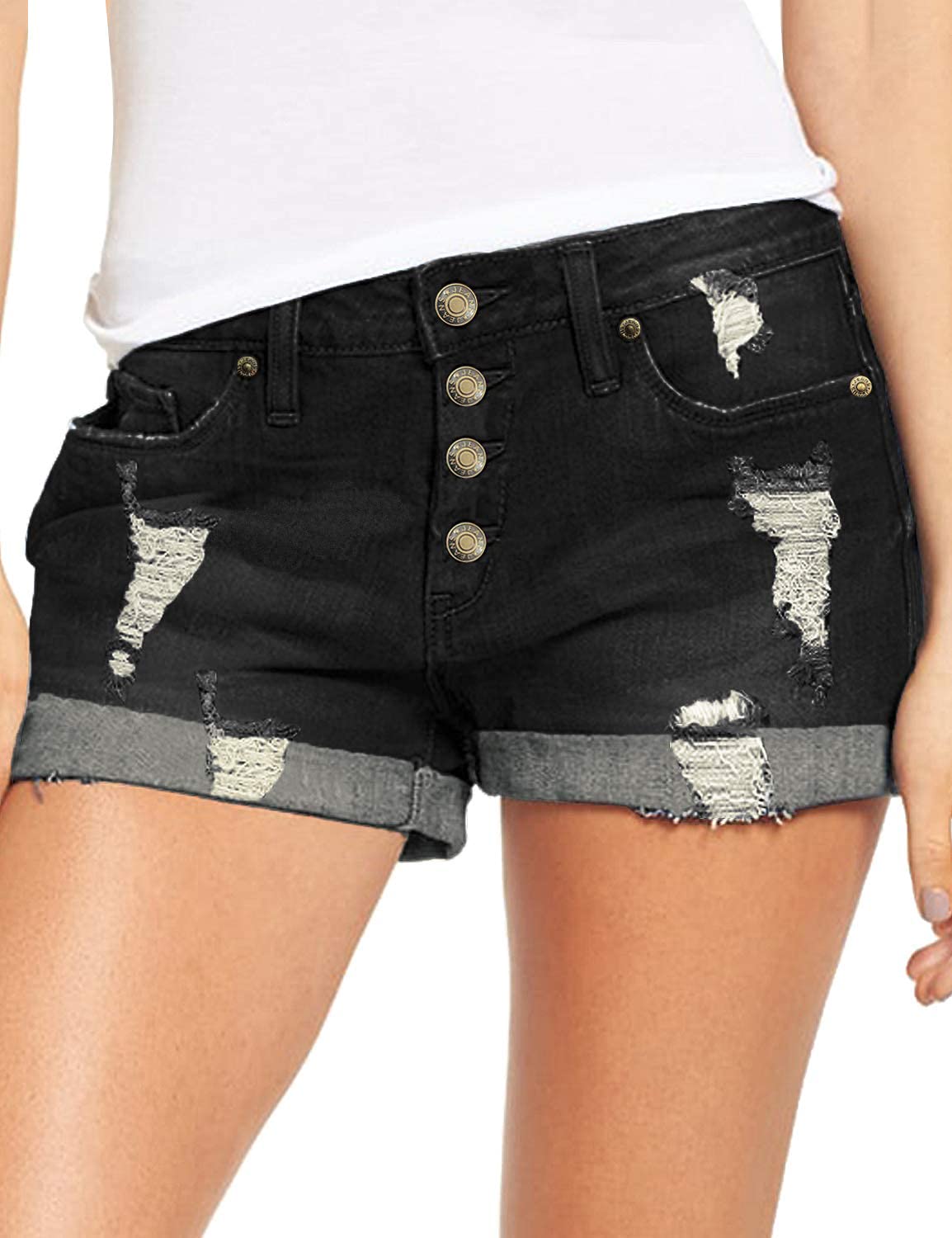 Necooer Damen Casual Ripped Denim Shorts Mittlere Taille Kurze Jeanshose mit Taschen