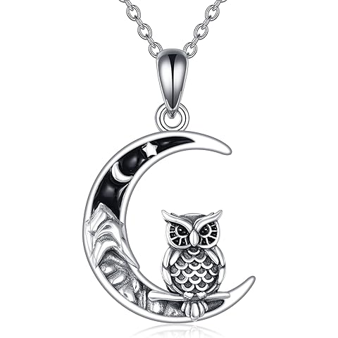 Koala/Otter/Hedgehog/Rabbit/Owl Necklace 925 Sterling Silver Moon Pendant Cute Anim...
