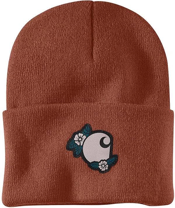 Carhartt AH6305 Womens Cuffed Knit 'Floral Patch' Beanie Hat, Sable - One Size US